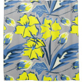 Geel en blauw bloemen met enkels. douchegordijn (Voorkant)