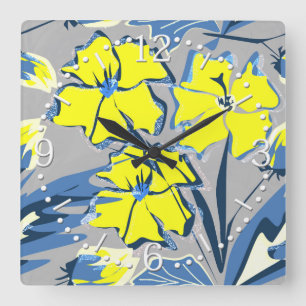 Geel en blauw bloemen met enkels. grote klok