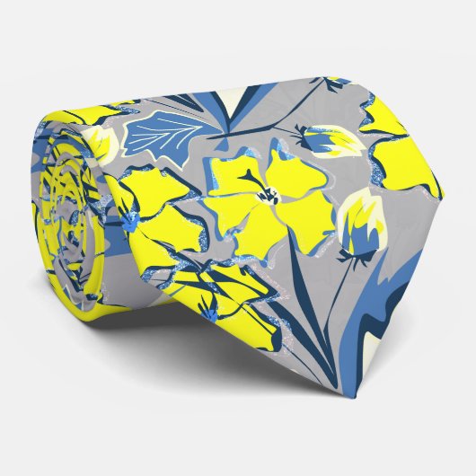 Geel en blauw bloemen met enkels stropdas (Opgerold)