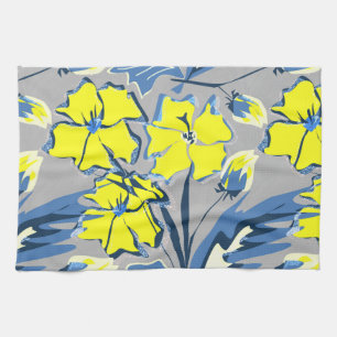 Geel en blauw bloemen met enkels. theedoek