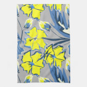 Geel en blauw bloemen met enkels. theedoek (Verticaal)