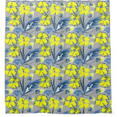 Geel en blauw bloemen met sparken. douchegordijn (Voorkant)