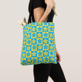 Geel en blauw bloemengeruit Board Tote Bag