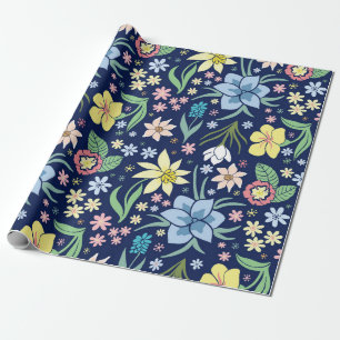 Geel en blauw bloemenpatroon cadeaupapier