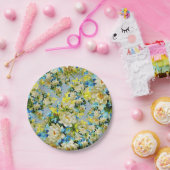geel en blauw bloemenpatroon papieren bordje (Feest)