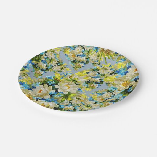 geel en blauw bloemenpatroon papieren bordje (Gekanteld)