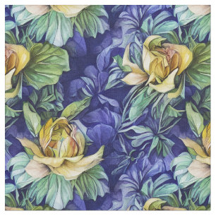 Geel en Blauw Bloemmotief Stof