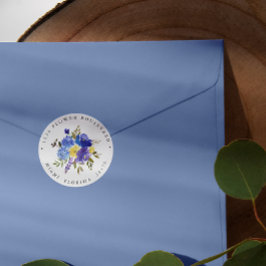 Geel en blauw Boekje Adres voor Botanische Terugke Ronde Sticker