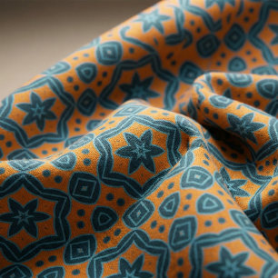 Geel en blauw Boho Stijlvol Geometrisch Patroon Stof