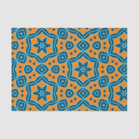 Geel en blauw Boho Stijlvol Geometrisch Patroon Tissuepapier (Voorkant)