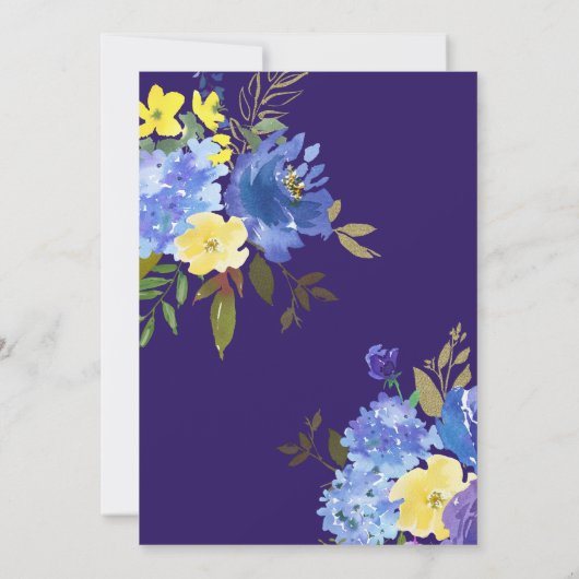 Geel en blauw Bouquet Wedding Rehearsal Kaart (Achterkant)