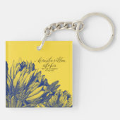 Geel en blauw Cereus Aloha Square Sleutelhanger Mi (Achterkant)