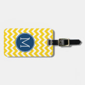 Geel en blauw Chevron Patroon met Monogram Bagagelabel (Voorkant horizontaal)