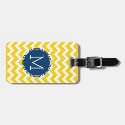 Geel en blauw Chevron Patroon met Monogram Bagagelabel (Voorkant horizontaal)