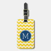 Geel en blauw Chevron Patroon met Monogram Bagagelabel (Voorkant verticaal)