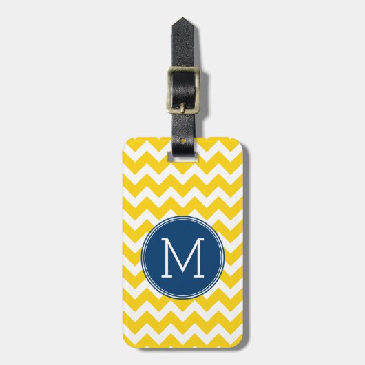 Geel en blauw Chevron Patroon met Monogram Bagagelabel (Voorkant verticaal)