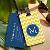 Geel en blauw Chevron Patroon met Monogram Bagagelabel