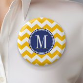 Geel en blauw Chevron Patroon met Monogram Ronde Button 5,7 Cm