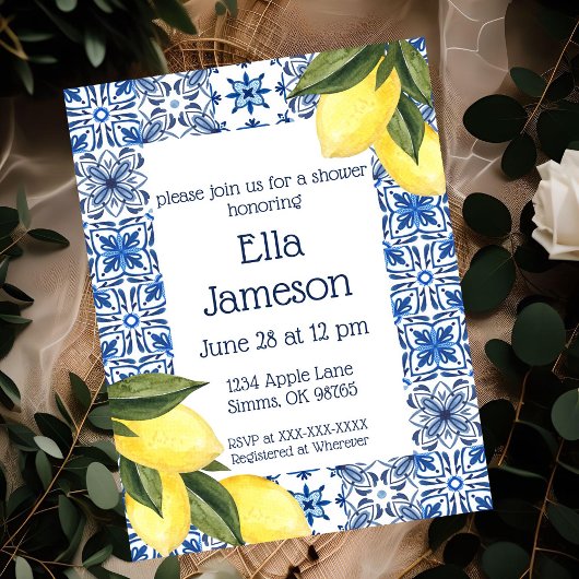 Geel en Blauw Citroen Thema Douche Uitnodiging
