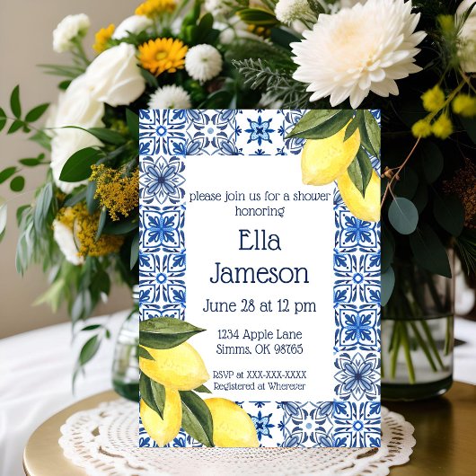 Geel en Blauw Citroen Thema Douche Uitnodiging