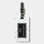 Geel en Blauw Confetti Stippen Patroon Custom Bagagelabel (Voorkant verticaal)