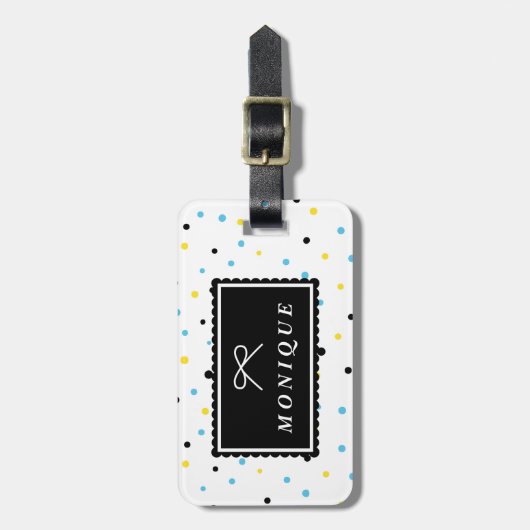 Geel en Blauw Confetti Stippen Patroon Custom Bagagelabel (Voorkant verticaal)
