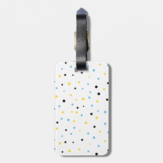 Geel en Blauw Confetti Stippen Patroon Custom Bagagelabel (Achterkant verticaal)