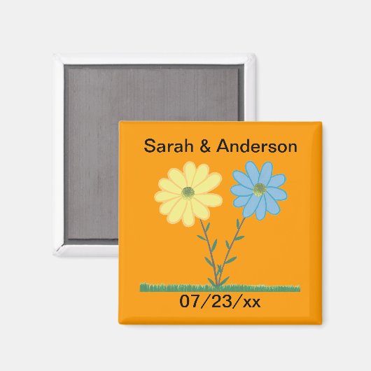 Geel en Blauw-Daisy Flowers Sparen de datum Magnet (Voorkant / Achterkant)