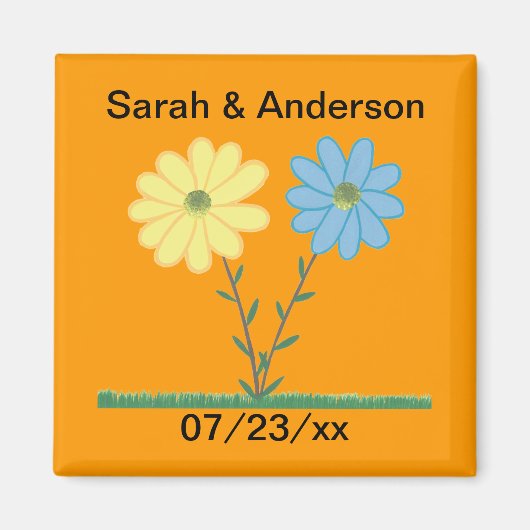 Geel en Blauw-Daisy Flowers Sparen de datum Magnet (Voorkant)