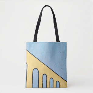 Geel en blauw demper tote bag