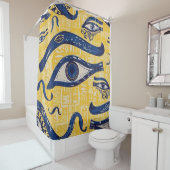 Geel en Blauw Egyptisch Patroon - Oog van Horus Douchegordijn (In situ)