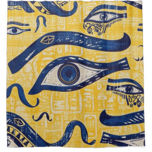 Geel en Blauw Egyptisch Patroon - Oog van Horus Douchegordijn