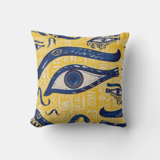 Geel en Blauw Egyptisch Patroon - Oog van Horus Kussen