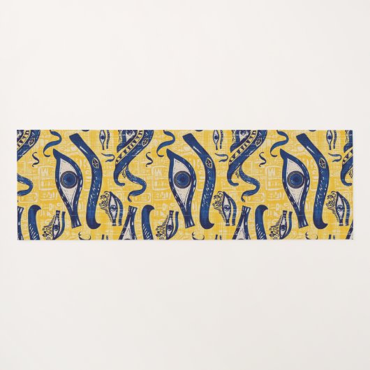 Geel en Blauw Egyptisch Patroon - Oog van Horus Yogamat (Achterkant (horizontaal))