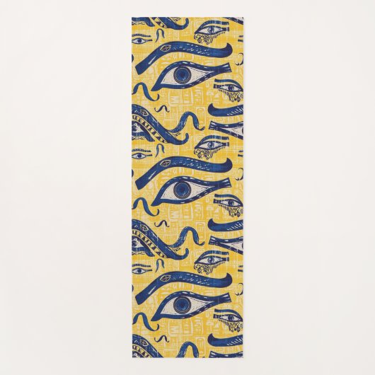 Geel en Blauw Egyptisch Patroon - Oog van Horus Yogamat (Voorkant)