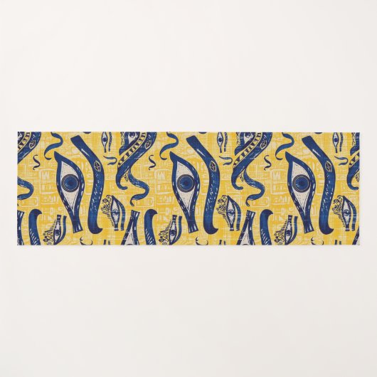 Geel en Blauw Egyptisch Patroon - Oog van Horus Yogamat (Voorkant (horizontaal))