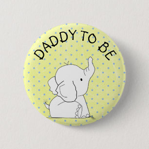 Geel en blauw Elephant Baby shower Pin Pap om te w Ronde Button 5,7 Cm