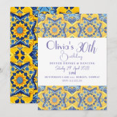 Geel en blauw Gedetailleerde Tegel Verjaardag Kaart (Voorkant / Achterkant)