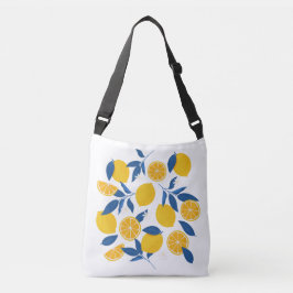 Geel en Blauw Geïllustreerd Citroen Patroon Crossbody Tas