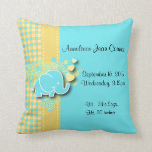 Geel en blauw Geplepeerd Baby Elephant Nursery The Kussen