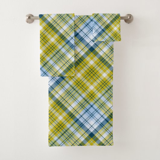 Geel en blauw geruit bad handdoek (Insitu)