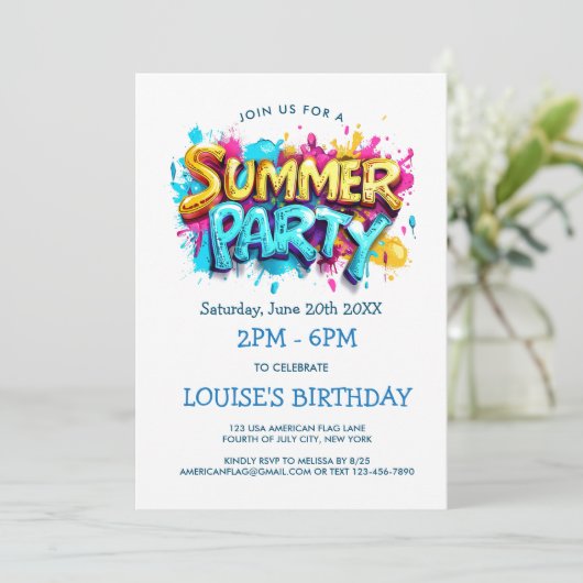 Geel en Blauw Graffiti Stijl Zomerfeest Kaart (Staand voorkant)