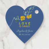 Geel en blauw huwelijk bedankjes labels (Achterkant)