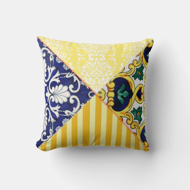 Geel en Blauw Italiaans Pillow Kussen (Voorkant)