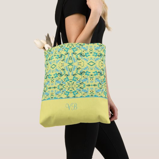 Geel en blauw kleurenplatform tote bag (Dichtbij)