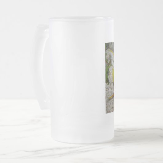 Geel en Blauw Koningin Angelfish Matglas Bierpul (Voorkant links)