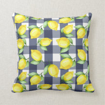 Geel en blauw Lemon floral Pillow