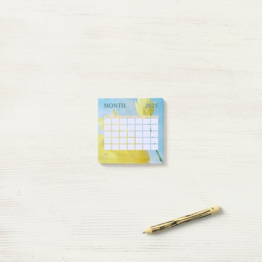 Geel en Blauw Maandelijkse Planner Kalender 2025 Post-it® Notes (Op bureau)