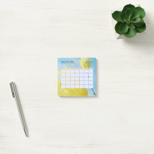 Geel en Blauw Maandelijkse Planner Kalender 2025 Post-it® Notes (Kantoor)