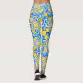 Geel en Blauw Mediterraans Patroon Tegels Leggings (Achterkant)